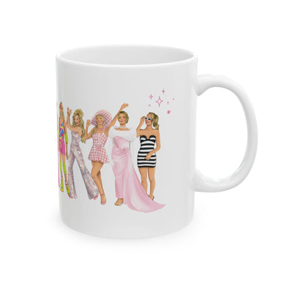 Iconic Pink Doll Hand Drawn Outfits Lineup Mug