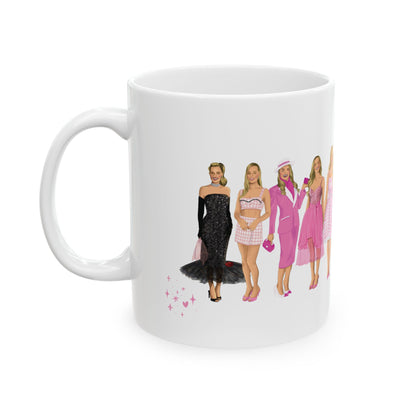 Iconic Pink Doll Hand Drawn Outfits Lineup Mug